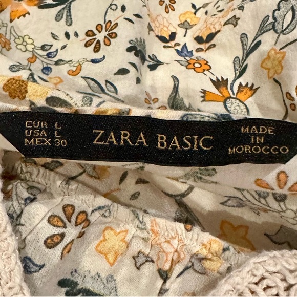 Women’s Zara Basic Floral Print Crochet Boho Blouse Size Large - Picture 5 of 7
